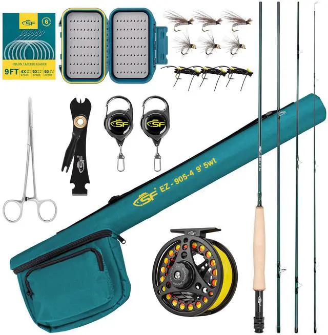 Main image of Fly Fishing Rod Combo Starter Kit Semi Gloss Green Jade Finish 24T Carbon Fiber Trout Travel Fly Rod with Reel,Fly Rod case,Fly Box, Flies,Tapered Leader,Knot Tying Tools