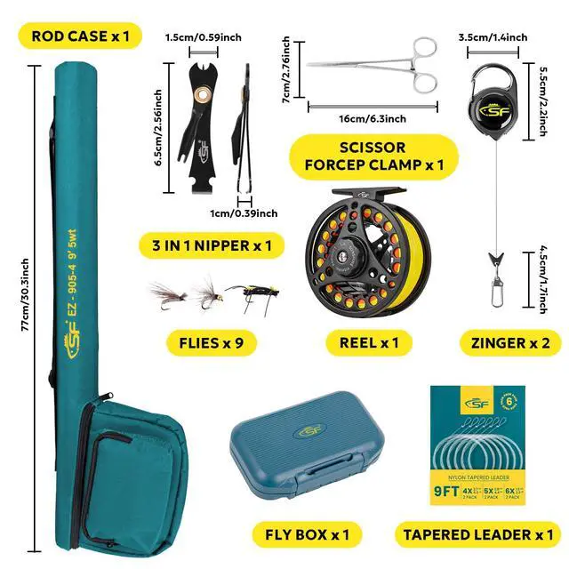 Alt view image 2 of 7 - Fly Fishing Rod Combo Starter Kit Semi Gloss Green Jade Finish 24T Carbon Fiber Trout Travel Fly Rod with Reel,Fly Rod case,Fly Box, Flies,Tapered Leader,Knot Tying Tools