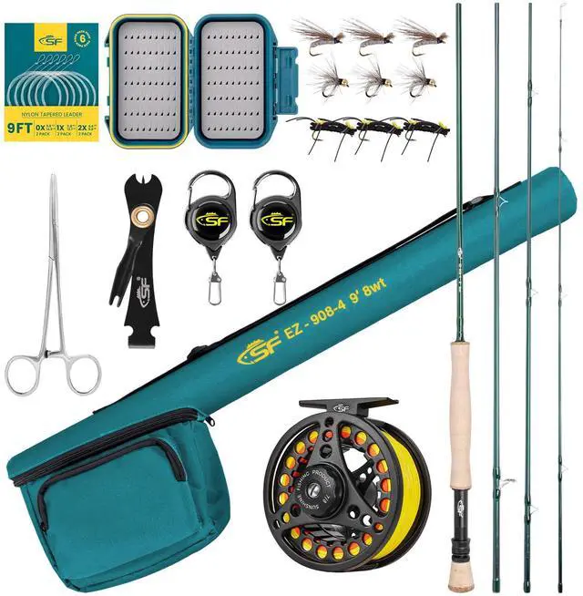 Main image of Fly Fishing Rod Combo Starter Kit Semi Gloss Green Jade Finish 24T Carbon Fiber Trout Travel Fly Rod with Reel,Fly Rod case,Fly Box, Flies,Tapered Leader,Knot Tying Tools