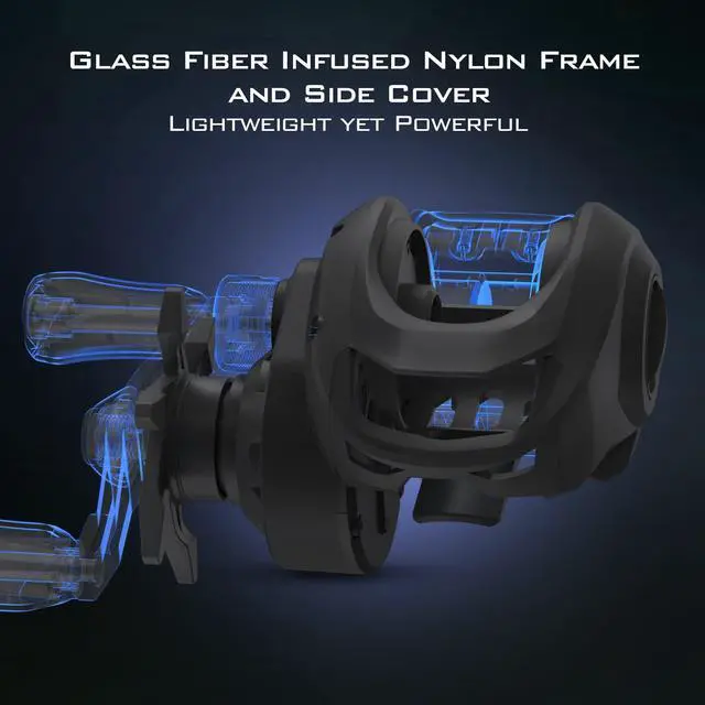 Alt view image 2 of 7 - Centron Lite Baitcasting Fishing Reel Lightweight, Glass Fiber Infused Nylon Frame 7.6 OZ 5 + 1 Anti-Reverse Ball Bearings, 7.1:1 High-Speed Gear Ratio Fishing Reel with Compact Design