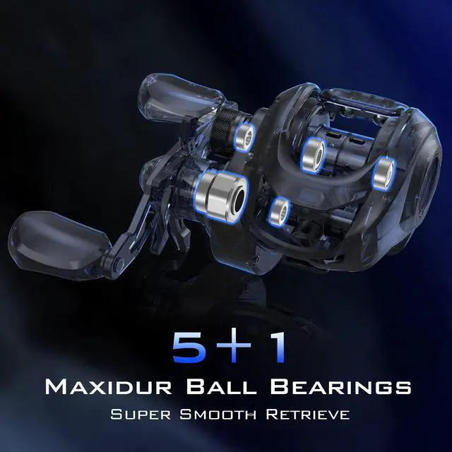 Alt view image 7 of 7 - Centron Lite Baitcasting Fishing Reel Lightweight, Glass Fiber Infused Nylon Frame 7.6 OZ 5 + 1 Anti-Reverse Ball Bearings, 7.1:1 High-Speed Gear Ratio Fishing Reel with Compact Design