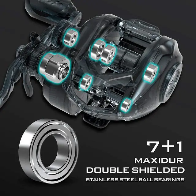 Alt view image 5 of 7 - Spartacus II Baitcasting Fishing Reel, 6oz Ultralight Baitcaster Reel, Super Smooth with 17.6 LB Carbon Fiber Drag, 7.2:1 Gear Ratio, 39mm Palm Perfect Lower Profile Design