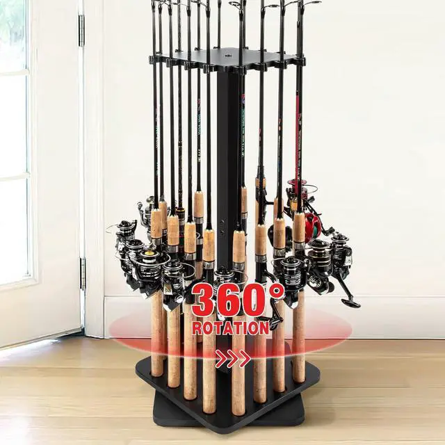 Main image of Fishing Rod Holders for Garage 360 Degree Rotating Fishing Pole Rack, Floor Stand Holds up to 16 Rods Wood Fishing Gear Equipment Storage Organizer, Fishing Gifts for Men Women