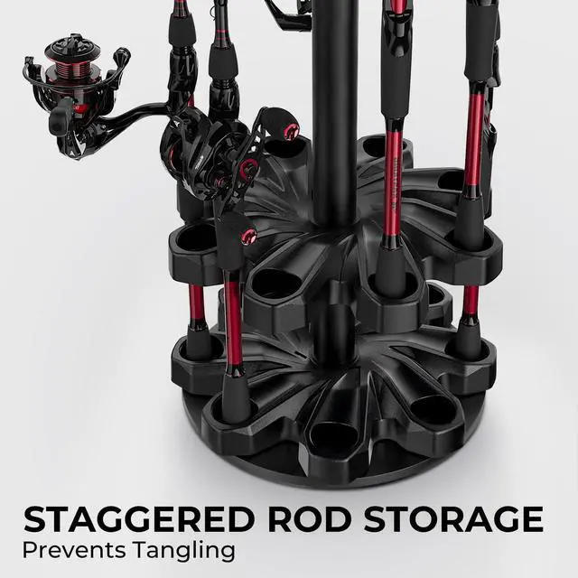 Alt view image 3 of 7 - V16 Rotating Fishing Rod Holder for Garage, Floor Rack Holds Up to 16 Rods & Combos, Space-Saving Pole Organizer with Foam, Durable ABS, Fishing Gear Storage Gift for Men