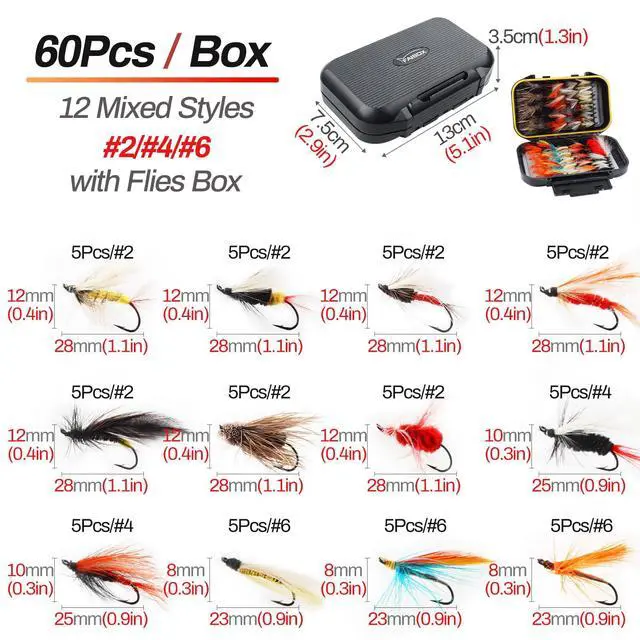 Alt view image 2 of 5 - Fly Fishing Flies Assortment Kit Dry Wet Nyphms Tenkara Popper Streamer Woolly Bugger for Trout Bass Salmon Steelhead with Fly Box