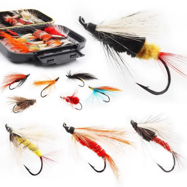 Main image of Fly Fishing Flies Assortment Kit Dry Wet Nyphms Tenkara Popper Streamer Woolly Bugger for Trout Bass Salmon Steelhead with Fly Box