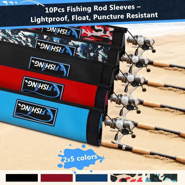 Alt view image 2 of 7 - Neoprene Fishing Rod Sleeves for Casting, Spinning, Trolling Pole - Protective Cover Rod Sock with Hanging Loop & Lanyard- Floating, Puncture Resistant, Lightproof