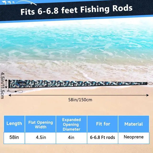 Alt view image 3 of 7 - Neoprene Fishing Rod Sleeves for Casting, Spinning, Trolling Pole - Protective Cover Rod Sock with Hanging Loop & Lanyard- Floating, Puncture Resistant, Lightproof