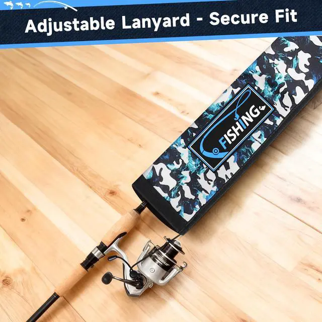Alt view image 6 of 7 - Neoprene Fishing Rod Sleeves for Casting, Spinning, Trolling Pole - Protective Cover Rod Sock with Hanging Loop & Lanyard- Floating, Puncture Resistant, Lightproof