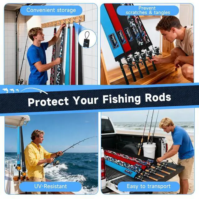 Alt view image 5 of 7 - Neoprene Fishing Rod Sleeves for Casting, Spinning, Trolling Pole - Protective Cover Rod Sock with Hanging Loop & Lanyard- Floating, Puncture Resistant, Lightproof