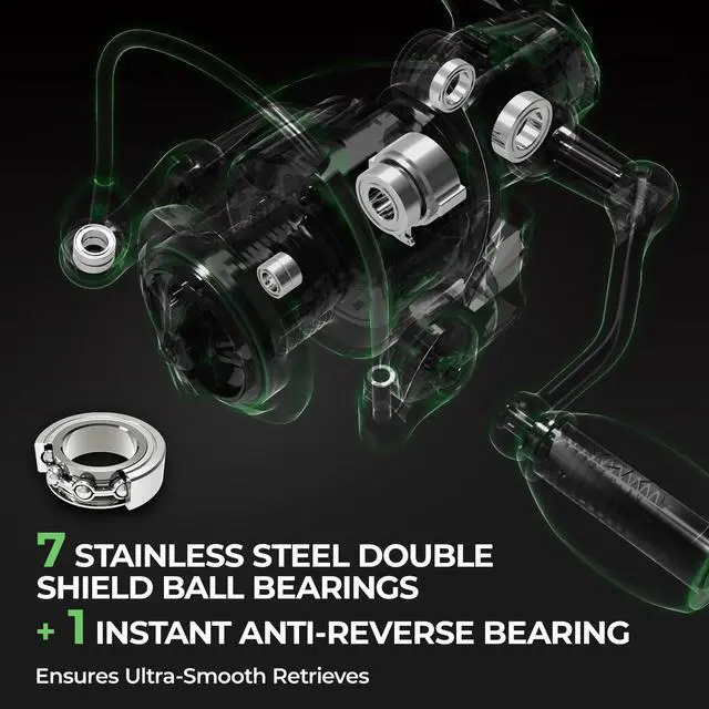Alt view image 6 of 7 - Spartacus II Spinning Reel Sealed Carbon Fiber 22LBs Max Drag 7+1 Stainless BB for Saltwater&Freshwater 5.2:1 Gear Ratio Size 500&1000 Perfect for Ice Fishing