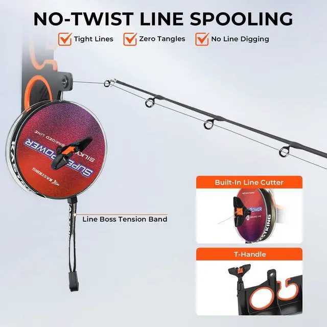 Alt view image 2 of 7 - SafeGuard LS Horizontal Fishing Rod Rack with Line Spooler Wall or Ceiling Mount, Holds 12 Rods & Combos, No-Twist Fishing Rod Holder with Spooler & Cutter (Spinning & Baitcasting)