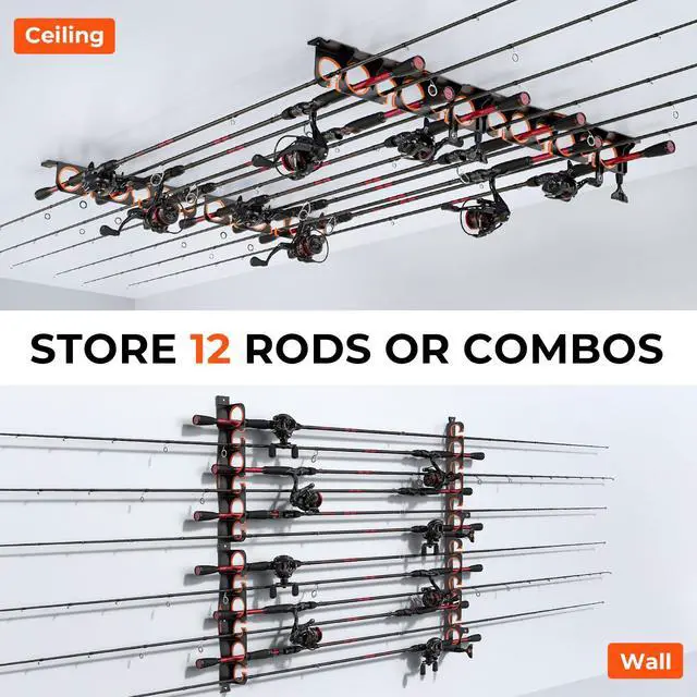 Alt view image 5 of 7 - SafeGuard LS Horizontal Fishing Rod Rack with Line Spooler Wall or Ceiling Mount, Holds 12 Rods & Combos, No-Twist Fishing Rod Holder with Spooler & Cutter (Spinning & Baitcasting)