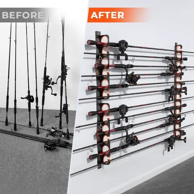 Alt view image 4 of 7 - SafeGuard LS Horizontal Fishing Rod Rack with Line Spooler Wall or Ceiling Mount, Holds 12 Rods & Combos, No-Twist Fishing Rod Holder with Spooler & Cutter (Spinning & Baitcasting)