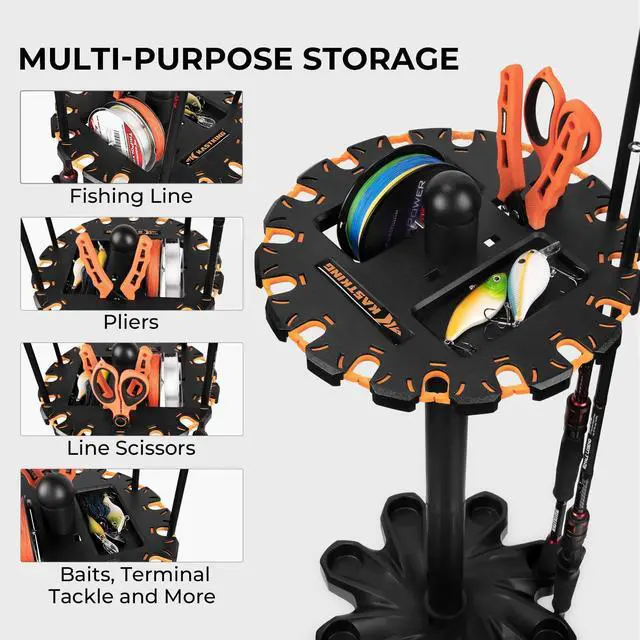 Alt view image 5 of 7 - V16 Rotating Fishing Rod Holder for Garage, Floor Rack Holds Up to 16 Rods & Combos, Space-Saving Pole Organizer with Foam, Durable ABS, Fishing Gear Storage Gift for Men