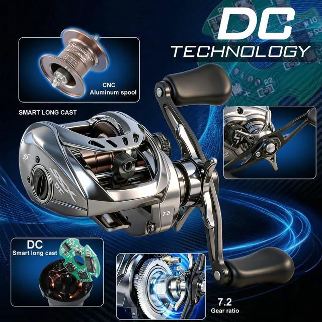 Alt view image 7 of 7 - Baitcasting Reel with Digital Anti-Backlash Control - Smart Computer Braking System, 7.2:1 Gear Ratio, 18.5LB Max Drag-Easy Casting Baitcaster for Beginners & Bass Anglers