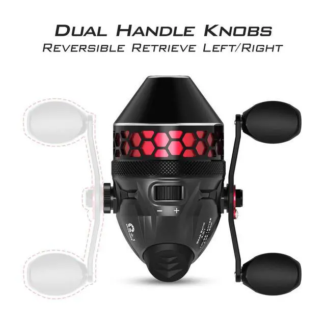 Alt view image 3 of 7 - Brutus Spincast Fishing Reel,Easy to Use Push Button Casting Design,High Speed 4.0:1 Gear Ratio,5 MaxiDur Ball Bearings, Reversible Handle for Left/Right Retrieve, Includes Monofilament Line