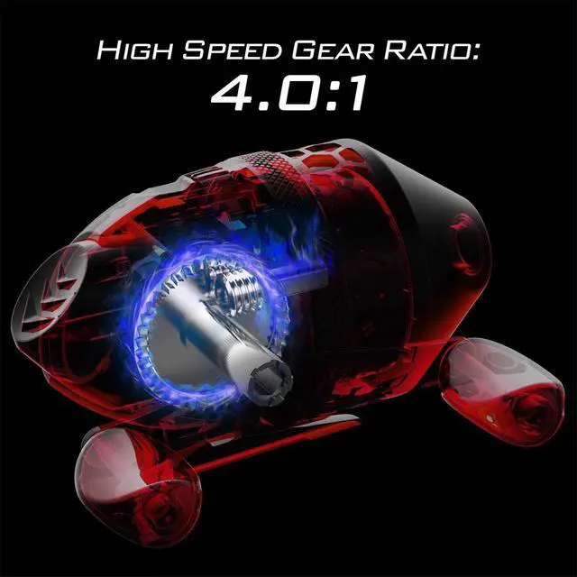 Alt view image 5 of 7 - Brutus Spincast Fishing Reel,Easy to Use Push Button Casting Design,High Speed 4.0:1 Gear Ratio,5 MaxiDur Ball Bearings, Reversible Handle for Left/Right Retrieve, Includes Monofilament Line