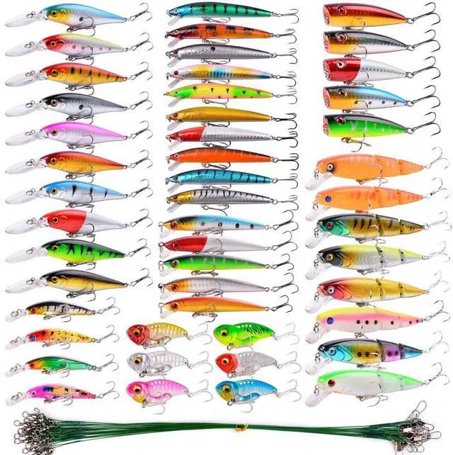 Main image of Fishing Lures Kit Mixed Including Minnow Popper Crank Baits with Hooks for Saltwater Freshwater Trout Bass Salmon Fishing
