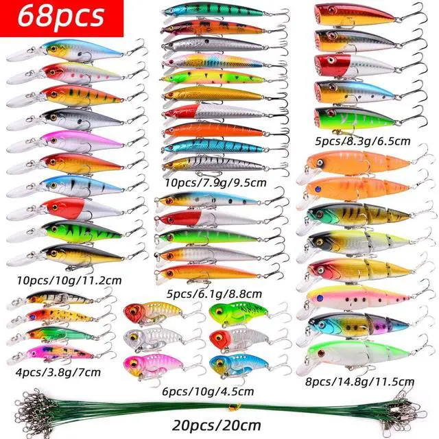 Alt view image 2 of 7 - Fishing Lures Kit Mixed Including Minnow Popper Crank Baits with Hooks for Saltwater Freshwater Trout Bass Salmon Fishing