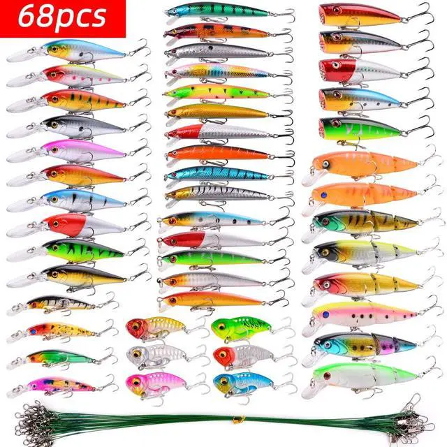 Alt view image 3 of 7 - Fishing Lures Kit Mixed Including Minnow Popper Crank Baits with Hooks for Saltwater Freshwater Trout Bass Salmon Fishing