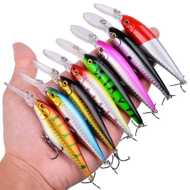 Alt view image 5 of 7 - Fishing Lures Kit Mixed Including Minnow Popper Crank Baits with Hooks for Saltwater Freshwater Trout Bass Salmon Fishing