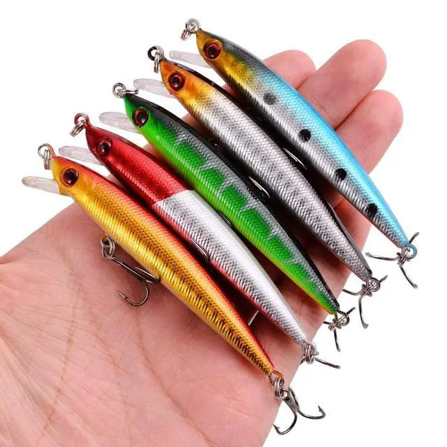 Alt view image 6 of 7 - Fishing Lures Kit Mixed Including Minnow Popper Crank Baits with Hooks for Saltwater Freshwater Trout Bass Salmon Fishing