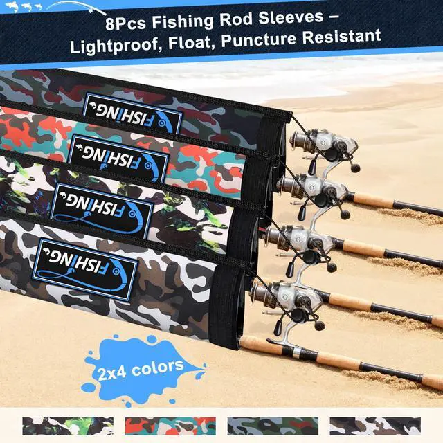 Alt view image 2 of 7 - Neoprene Fishing Rod Sleeves for Casting, Spinning, Trolling Pole - Protective Cover Rod Sock with Hanging Loop & Lanyard- Floating, Puncture Resistant, Lightproof