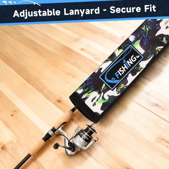 Alt view image 6 of 7 - Neoprene Fishing Rod Sleeves for Casting, Spinning, Trolling Pole - Protective Cover Rod Sock with Hanging Loop & Lanyard- Floating, Puncture Resistant, Lightproof