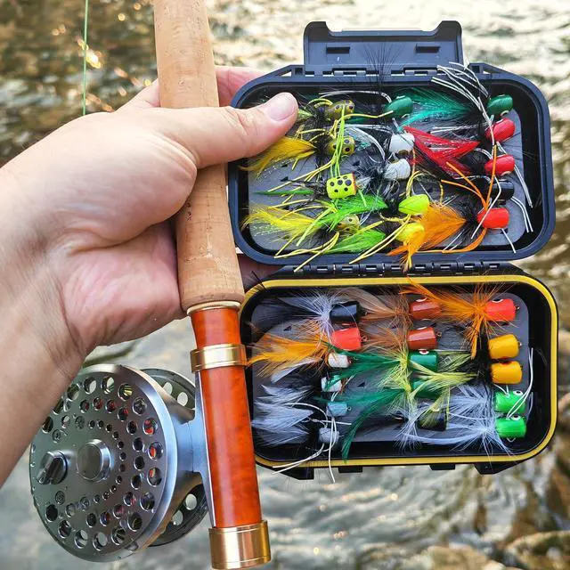 Alt view image 2 of 7 - Fly Fishing Flies Assortment Kit Dry Wet Nyphms Tenkara Popper Streamer Woolly Bugger for Trout Bass Salmon Steelhead with Fly Box