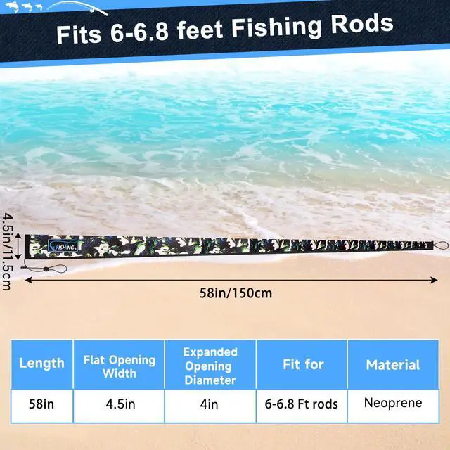 Alt view image 3 of 7 - Neoprene Fishing Rod Sleeves for Casting, Spinning, Trolling Pole - Protective Cover Rod Sock with Hanging Loop & Lanyard- Floating, Puncture Resistant, Lightproof