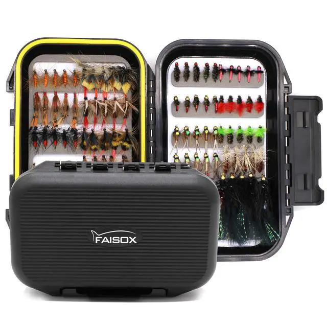 Alt view image 2 of 7 - Fly Fishing Flies Assortment Kit Dry Wet Nyphms Tenkara Popper Streamer Woolly Bugger for Trout Bass Salmon Steelhead with Fly Box