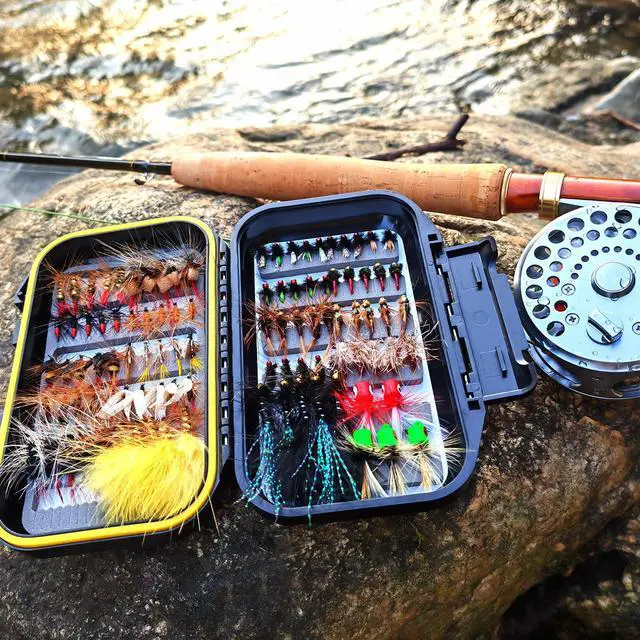 Alt view image 7 of 7 - Fly Fishing Flies Assortment Kit Dry Wet Nyphms Tenkara Popper Streamer Woolly Bugger for Trout Bass Salmon Steelhead with Fly Box