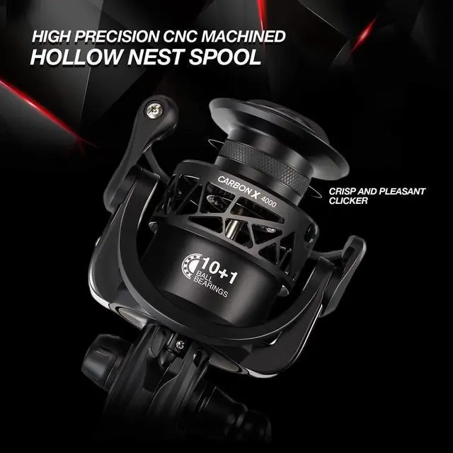 Alt view image 5 of 7 - Carbon X Ultralight Spinning Reel, Carbon Frame, 33lb Max Drag | 10+1 shielded bearings, smooth retrieve, two handle styles by size, balanced for freshwater bass and trout fishing, 500-4000