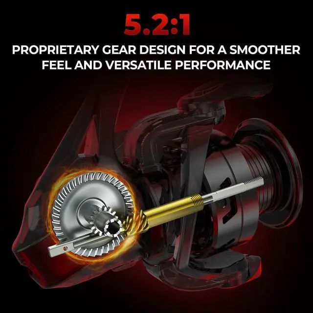 Alt view image 4 of 7 - Royale Legend Fishing Reel - 5.2:1/6.2:1 Gear Ratio Spinning Reel, Up to 22 Lbs of Carbon Drag, 5+1/7+1 Stainless Steel Ball Bearings, Graphite Frame, Asymmetric Spinning Reel Rotor Design