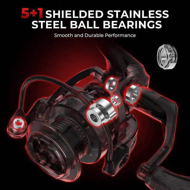 Alt view image 3 of 7 - Royale Legend Fishing Reel - 5.2:1/6.2:1 Gear Ratio Spinning Reel, Up to 22 Lbs of Carbon Drag, 5+1/7+1 Stainless Steel Ball Bearings, Graphite Frame, Asymmetric Spinning Reel Rotor Design