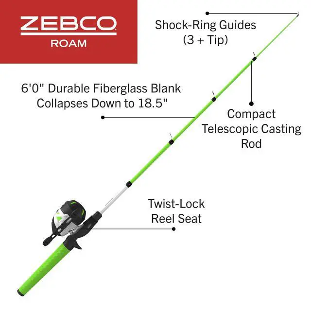 Alt view image 2 of 7 - Roam Telescopic Fishing Rod and Spinning or Spincast Fishing Reel Combo, Durable 6-Foot Fiberglass Rod with ComfortGrip Handle, Pre-spooled with Cajun Fishing Line