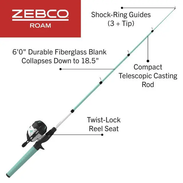 Alt view image 2 of 7 - Roam Telescopic Fishing Rod and Spinning or Spincast Fishing Reel Combo, Durable 6-Foot Fiberglass Rod with ComfortGrip Handle, Pre-spooled with Cajun Fishing Line