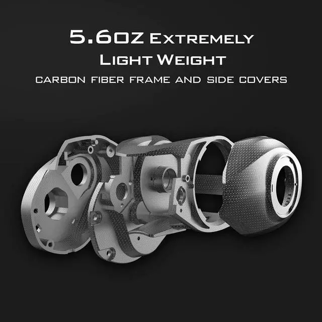Alt view image 3 of 7 - Zephyr Bait Finesse Baitcasting Reel, Carbon Fiber Fishing Reel - Drag Clicker Version, 7.2:1 Gear Ratio Fishing Reel - 5.6oz Lightweight Bait Finesse System Casting Reel