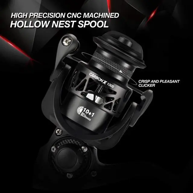 Alt view image 5 of 7 - Carbon X Ultralight Spinning Reel, Carbon Frame, 33lb Max Drag | 10+1 shielded bearings, smooth retrieve, two handle styles by size, balanced for freshwater bass and trout fishing, 500-4000