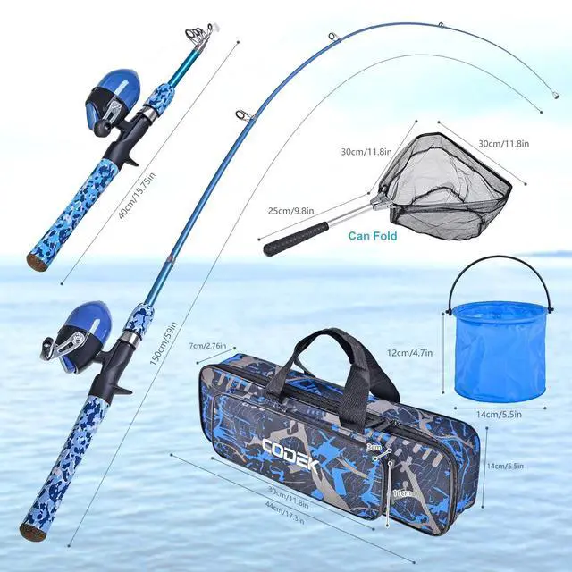 Alt view image 4 of 6 - Kids Fishing Pole Set with Full Starter Kits 2 Set Portable Telescopic Fishing Rod and Spincast Reel Cambos with a Fishing Net and 2 Buckets for Boys Girls and Youth
