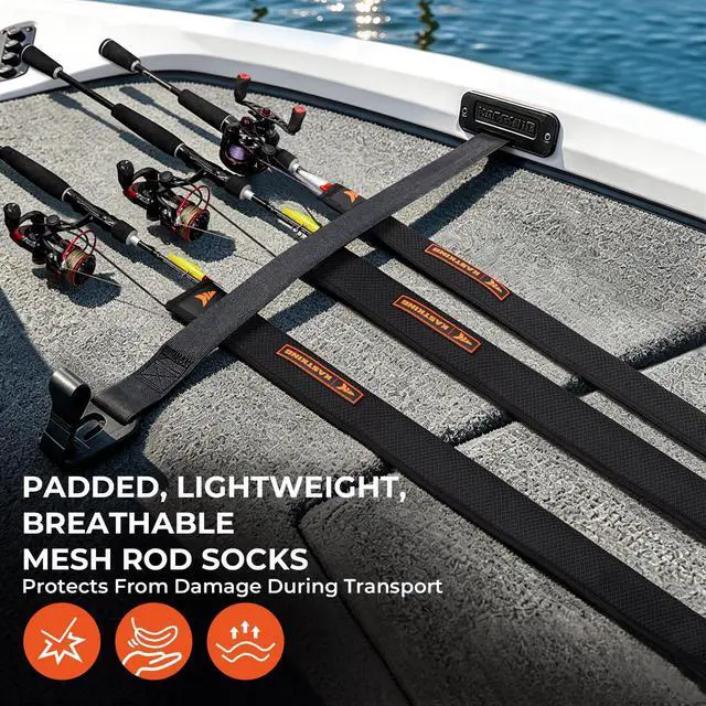 Alt view image 2 of 7 - MeshGuard Rod Socks, Fishing Rod Sleeve, Neoprene Fishing Pole Sleeve, Fishing Rod Covers, Built-in Hanging Loop & Adjustable Lanyard, Fits Casting, Spinning, & Fly Rods