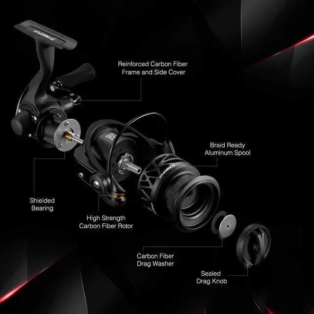 Alt view image 5 of 7 - Carbon X Ultralight Spinning Reel, Carbon Frame, 33lb Max Drag | 10+1 shielded bearings, smooth retrieve, two handle styles by size, balanced for freshwater bass and trout fishing, 500-4000