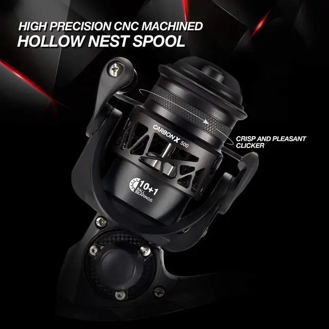 Alt view image 4 of 7 - Carbon X Ultralight Spinning Reel, Carbon Frame, 33lb Max Drag | 10+1 shielded bearings, smooth retrieve, two handle styles by size, balanced for freshwater bass and trout fishing, 500-4000