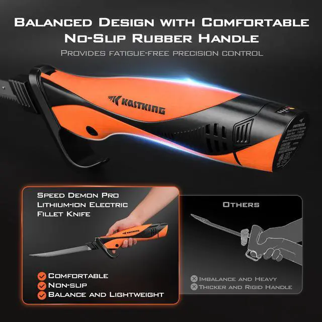 Alt view image 3 of 7 - Speed Demon Pro Lithium-ion Electric Fillet Knife - Cordless Rechargeable Fishing Knife with 2 Blades, High Torque Motor with Extended Battery Life, Ergonomic Handle and Custom Carry Case