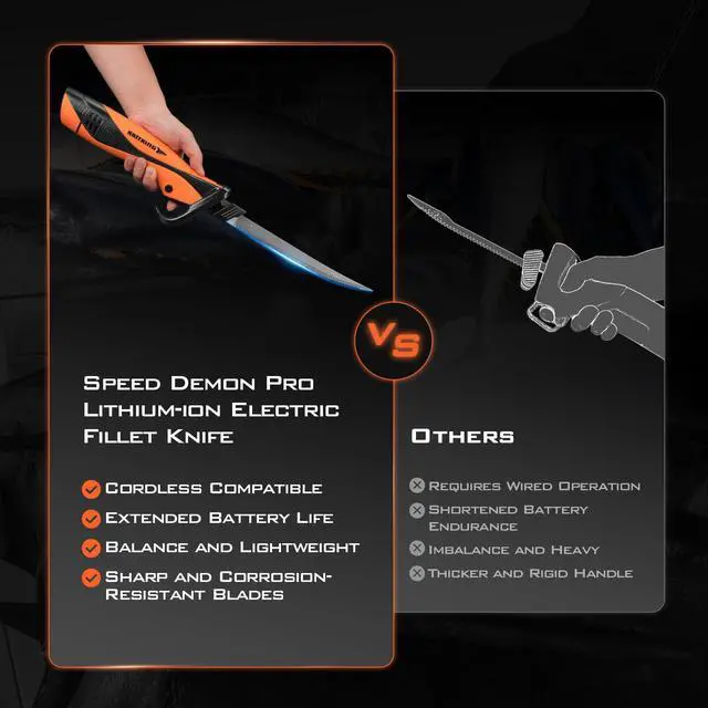 Alt view image 7 of 7 - Speed Demon Pro Lithium-ion Electric Fillet Knife - Cordless Rechargeable Fishing Knife with 2 Blades, High Torque Motor with Extended Battery Life, Ergonomic Handle and Custom Carry Case