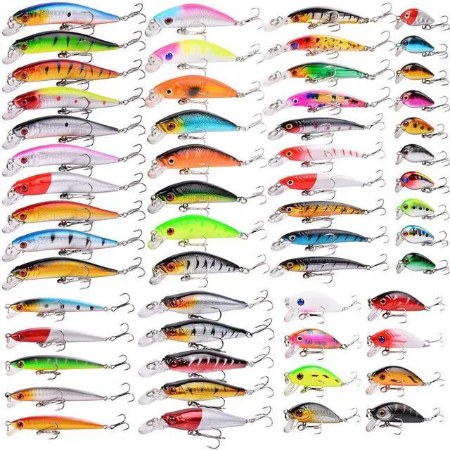 Main image of Fishing Lures Kit Mixed Including Minnow Popper Crank Baits with Hooks for Saltwater Freshwater Trout Bass Salmon Fishing