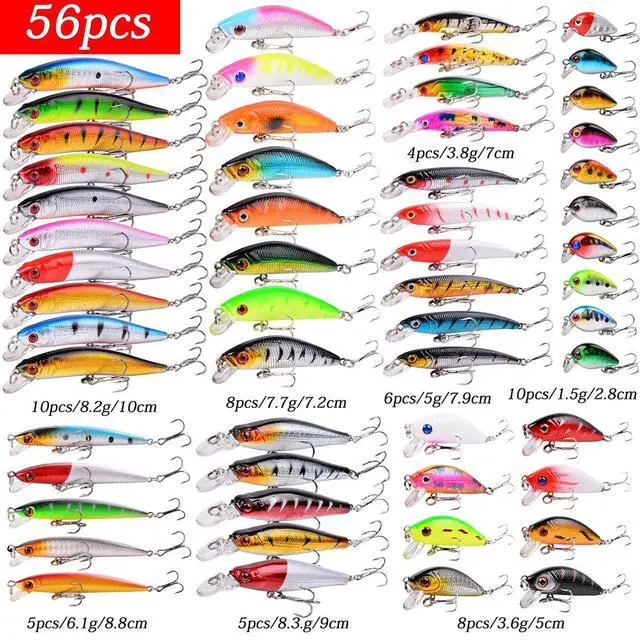 Alt view image 2 of 7 - Fishing Lures Kit Mixed Including Minnow Popper Crank Baits with Hooks for Saltwater Freshwater Trout Bass Salmon Fishing