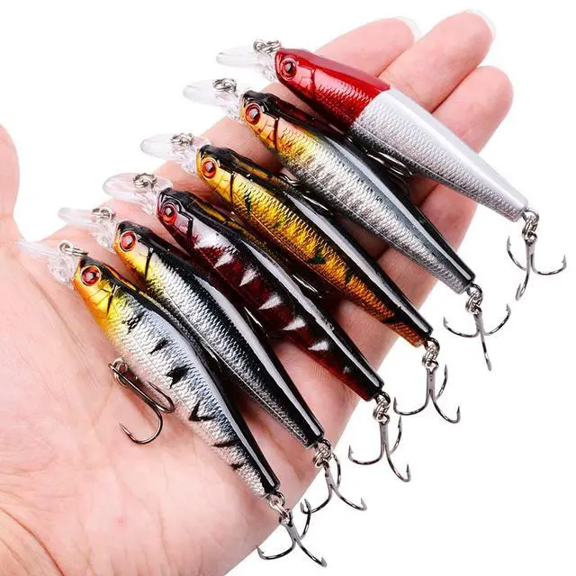 Alt view image 3 of 7 - Fishing Lures Kit Mixed Including Minnow Popper Crank Baits with Hooks for Saltwater Freshwater Trout Bass Salmon Fishing