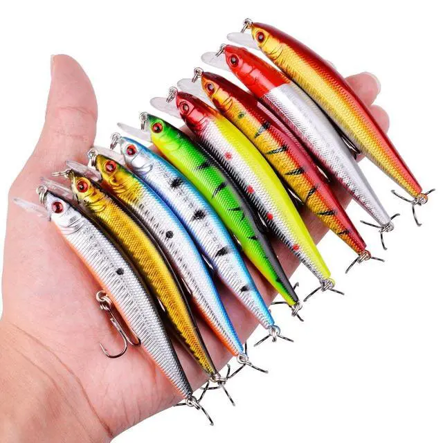 Alt view image 6 of 7 - Fishing Lures Kit Mixed Including Minnow Popper Crank Baits with Hooks for Saltwater Freshwater Trout Bass Salmon Fishing